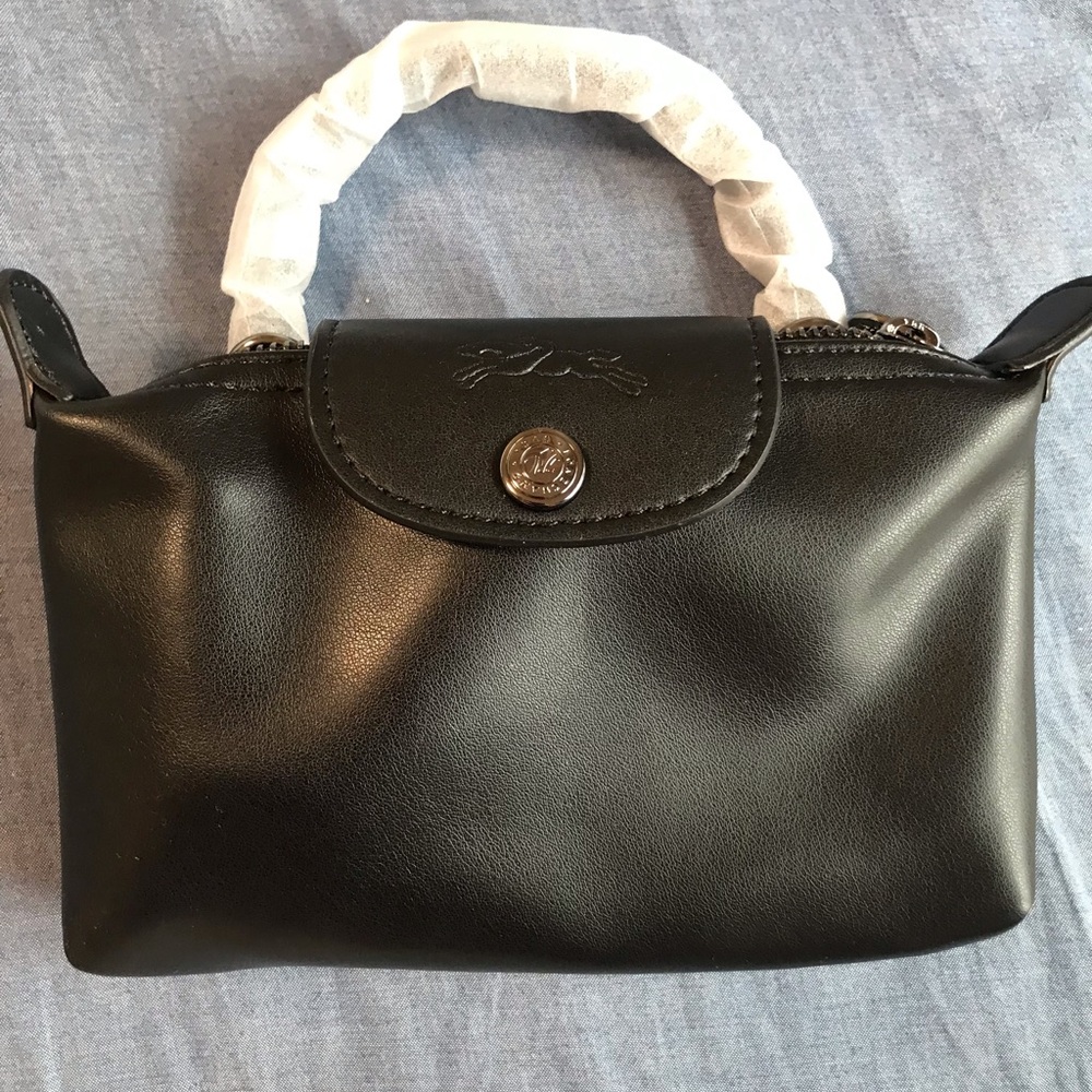 Longchamp Black Leather Small Top-Handle Shoulder Bag